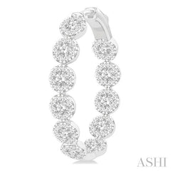 4 1/5 Ctw Circular Link Lovebright In-Out Round Cut Diamond Hoop Earring in 14K White Gold
