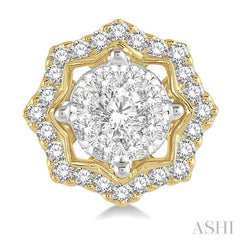 3/4 Ctw Star Lattice Lovebright Round Cut Diamond Earring in 14K White and Yellow Gold