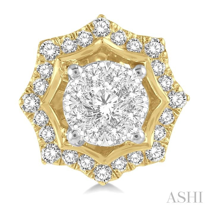1/2 Ctw Star Lattice Lovebright Round Cut Diamond Earring in 14K Yellow and White Gold