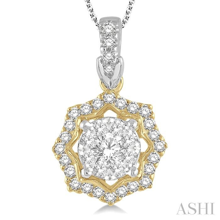 1/3 Ctw Star Lattice Lovebright Round Cut Diamond Pendant With Chain in 14K White and Yellow Gold