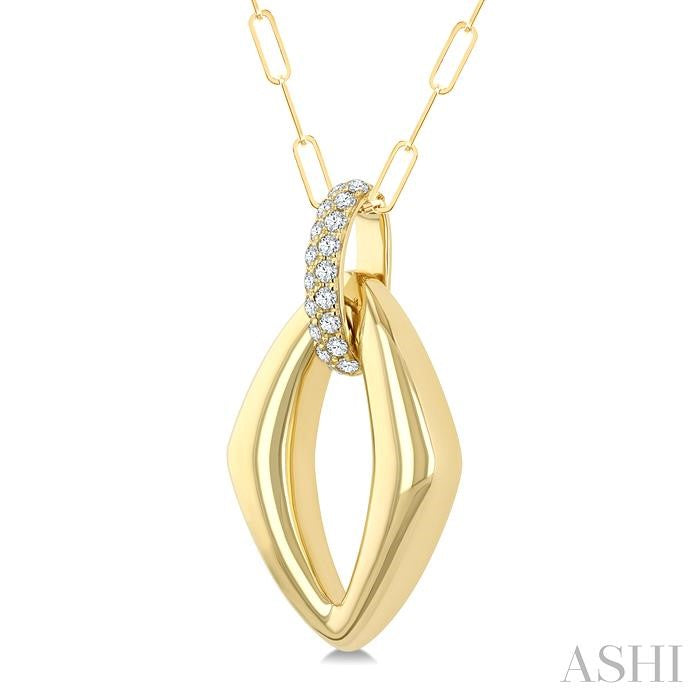 1/4 Ctw Open Window Marquise Shape Round Cut Diamond Fashion Pendant With Chain in 14K Yellow Gold
