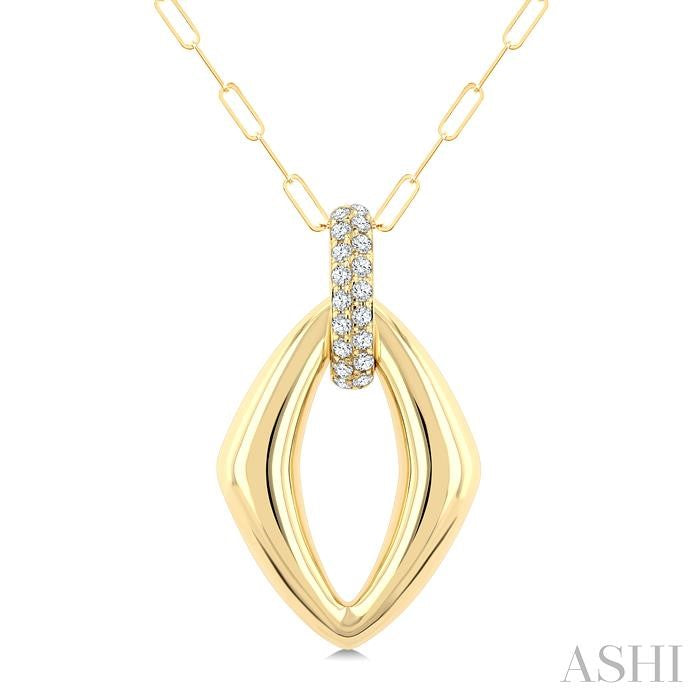 1/4 Ctw Open Window Marquise Shape Round Cut Diamond Fashion Pendant With Chain in 14K Yellow Gold