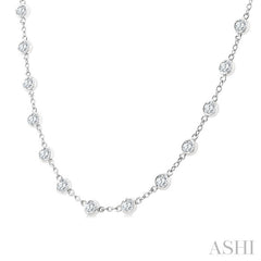 4 Ctw Bezel Set Round Cut Diamond Station Necklace in 14K White Gold