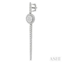 1 Ctw Oval Shape Accent Lovebright Round Cut Diamond Long Earring in 14K White Gold
