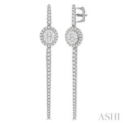 1 Ctw Oval Shape Accent Lovebright Round Cut Diamond Long Earring in 14K White Gold