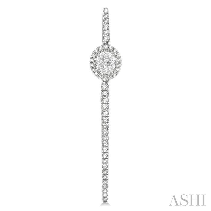 1 Ctw Oval Shape Accent Lovebright Round Cut Diamond Long Earring in 14K White Gold