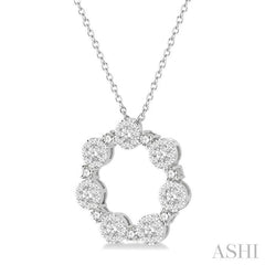 1 Ctw Lovebright Round Cut Diamond Circle Pendant With Chain in 14K White Gold