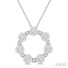 1 Ctw Lovebright Round Cut Diamond Circle Pendant With Chain in 14K White Gold