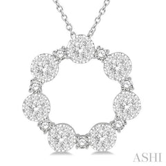 1 Ctw Lovebright Round Cut Diamond Circle Pendant With Chain in 14K White Gold