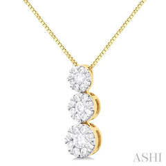 1/3 Ctw Lovebright 3 stone Essential Round Cut Diamond Pendant with Chain in 14K Yellow and White Gold