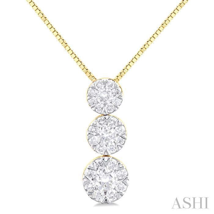 1/3 Ctw Lovebright 3 stone Essential Round Cut Diamond Pendant with Chain in 14K Yellow and White Gold