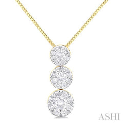 1/3 Ctw Lovebright 3 stone Essential Round Cut Diamond Pendant with Chain in 14K Yellow and White Gold
