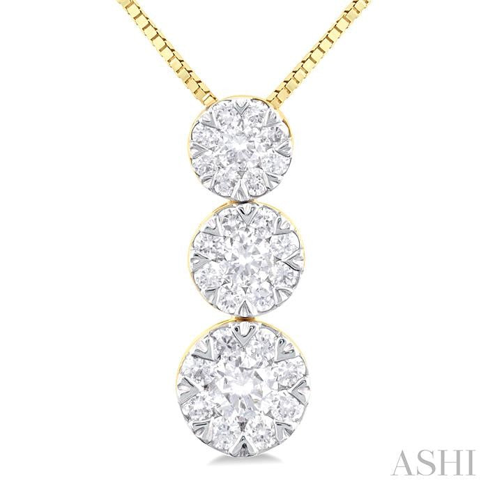 1/3 Ctw Lovebright 3 stone Essential Round Cut Diamond Pendant with Chain in 14K Yellow and White Gold