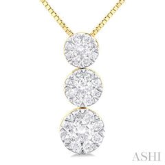 1/3 Ctw Lovebright 3 stone Essential Round Cut Diamond Pendant with Chain in 14K Yellow and White Gold