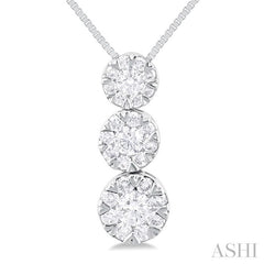 1/4 Ctw Lovebright 3 stone Essential Round Cut Diamond Pendant with Chain in 14K White Gold
