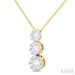 1/4 Ctw Lovebright 3 stone Essential Round Cut Diamond Pendant with Chain in 14K Yellow and White Gold