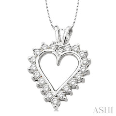1 Ctw Round Cut Diamond Heart Pendant in 14K White Gold with Chain