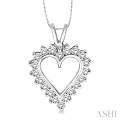 1 Ctw Round Cut Diamond Heart Pendant in 14K White Gold with Chain