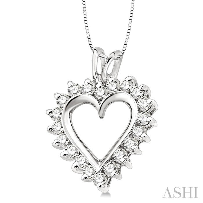 1/2 Ctw Round Cut Diamond Heart Pendant in 14K White Gold with Chain