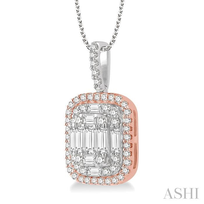 1 Ctw Baguette & Round Cut Fusion Diamond Pendant With Chain in 14K White and Rose Gold
