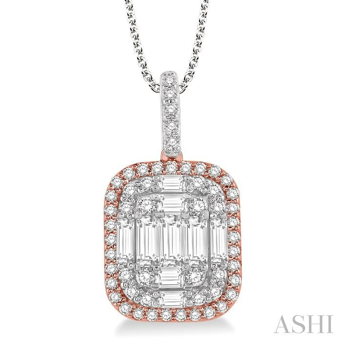 1 Ctw Baguette & Round Cut Fusion Diamond Pendant With Chain in 14K White and Rose Gold