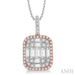 1 Ctw Baguette & Round Cut Fusion Diamond Pendant With Chain in 14K White and Rose Gold