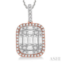 1 Ctw Baguette & Round Cut Fusion Diamond Pendant With Chain in 14K White and Rose Gold