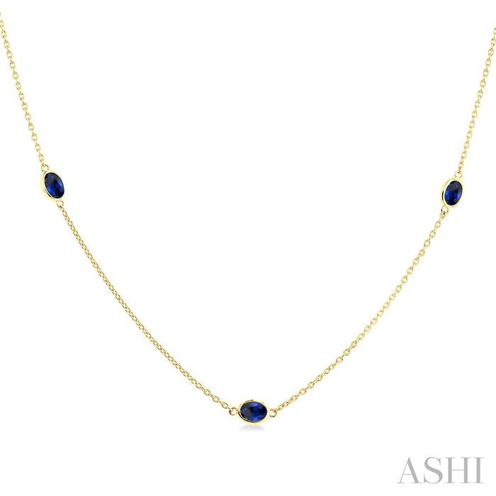 4x3 MM Oval Cut Sapphire Precious Station Necklace in 14K Yellow Gold