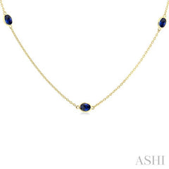 4x3 MM Oval Cut Sapphire Precious Station Necklace in 14K Yellow Gold
