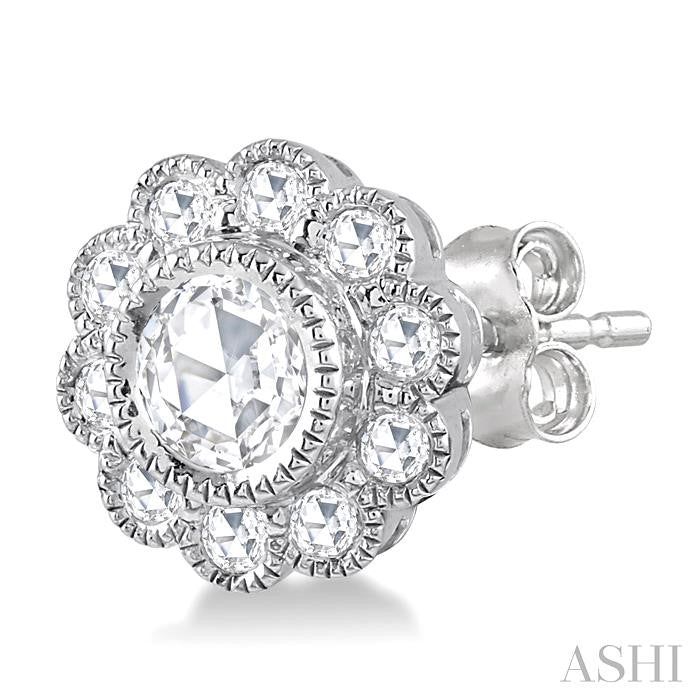 1/2 Ctw Rose Cut Diamond Fashion Earrings in 14K White Gold