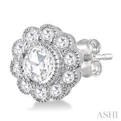 1/2 Ctw Rose Cut Diamond Fashion Earrings in 14K White Gold