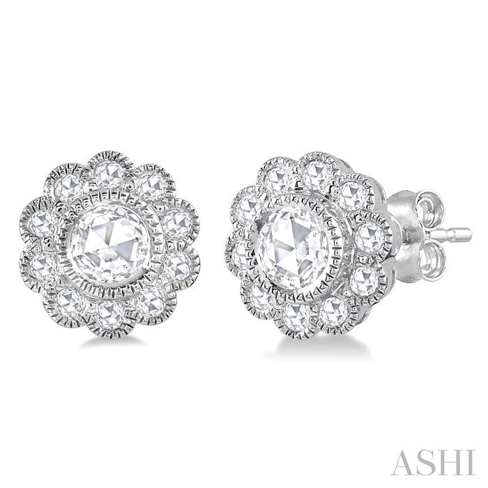 1/2 Ctw Rose Cut Diamond Fashion Earrings in 14K White Gold