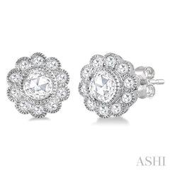 1/2 Ctw Rose Cut Diamond Fashion Earrings in 14K White Gold