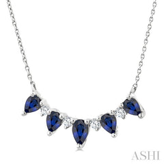 5x3 MM & 4x3 MM Pear Cut Sapphire and 1/8 Ctw Round Cut Diamond Precious Necklace in 14K White Gold
