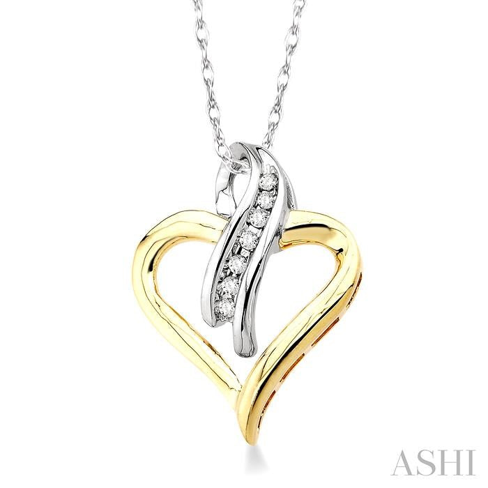 1/6 Ctw Round Cut Diamond Heart Pendant in 10K White and Yellow Gold with Chain