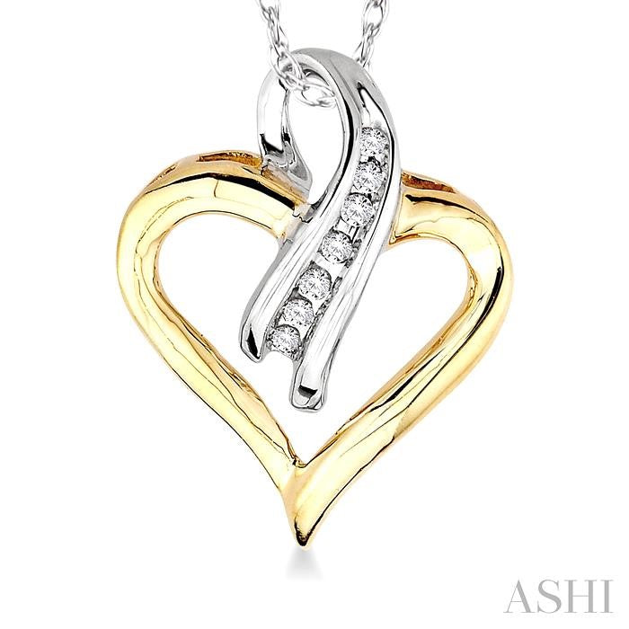 1/6 Ctw Round Cut Diamond Heart Pendant in 10K White and Yellow Gold with Chain