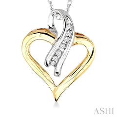 1/6 Ctw Round Cut Diamond Heart Pendant in 10K White and Yellow Gold with Chain