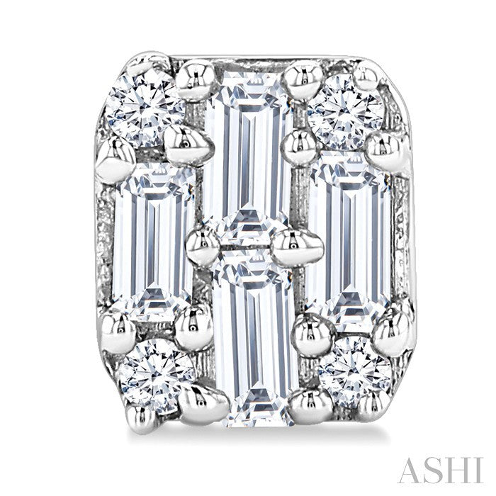 1/3 Ctw Fusion Baguette and Round Cut Diamond Stud Earring in 14K White Gold