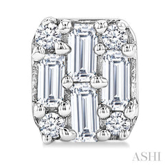 1/3 Ctw Fusion Baguette and Round Cut Diamond Stud Earring in 14K White Gold
