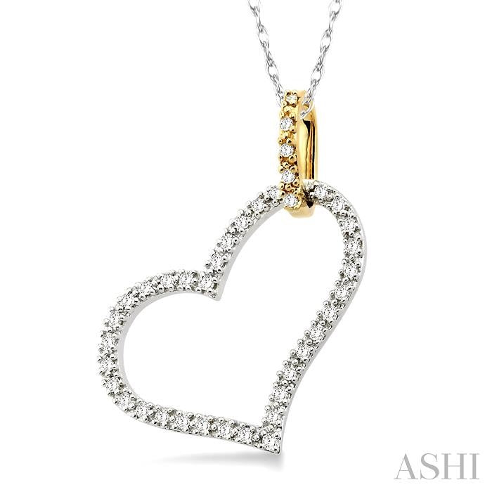 1/4 Ctw Round Cut Diamond Heart Pendant in 10K White and Yellow Gold with Chain
