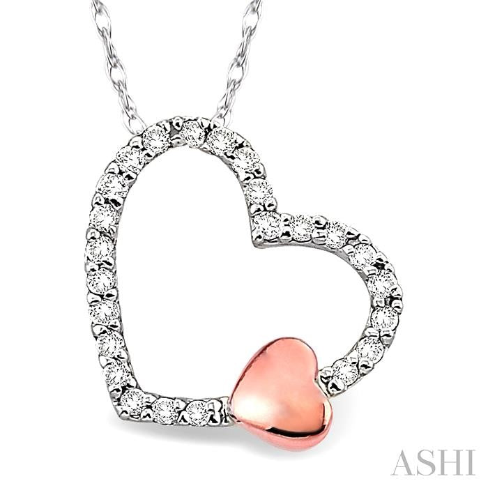 1/6 Ctw Round Cut Diamond Floating Heart Pendant in 14K White and Rose Gold with Chain