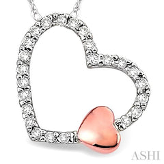 1/6 Ctw Round Cut Diamond Floating Heart Pendant in 14K White and Rose Gold with Chain