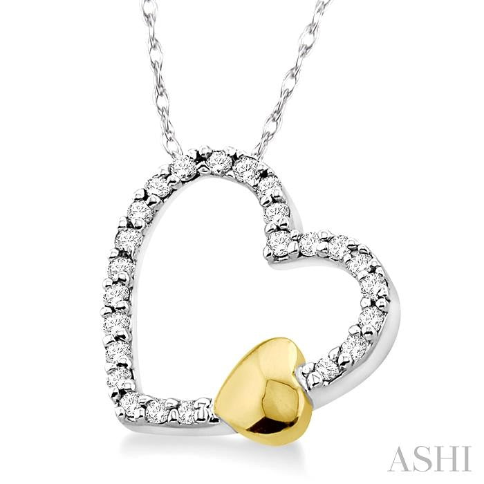 1/6 Ctw Round Cut Diamond Floating Heart Pendant in 14K White and Yellow Gold with Chain