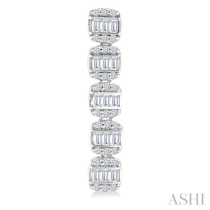 1/2 Ctw Fusion Baguette and Round Cut Diamond Long Fashion Earrings in 14K White Gold
