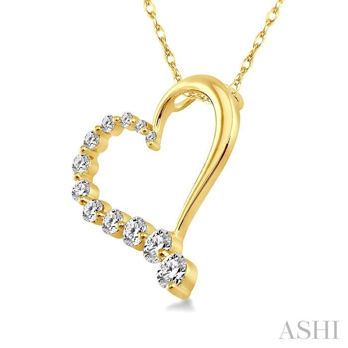 1/4 Ctw Round Cut Diamond Heart Half Journey Pendant in 14K Yellow Gold with Chain