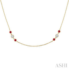 2.25 MM Ruby and 1/2 Ctw Round Cut Diamond Precious Station Necklace in 14K Yellow Gold