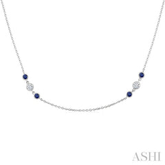 2.25 MM Sapphire and 1/2 Ctw Round Cut Diamond Precious Station Necklace in 14K White Gold