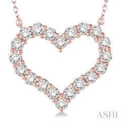 1 Ctw Round Cut Diamond Heart Pendant With Chain in 14K Rose Gold