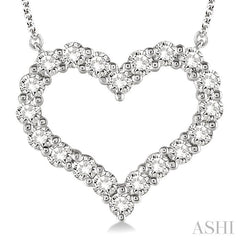 1 Ctw Round Cut Diamond Heart Pendant With Chain in 14K White Gold