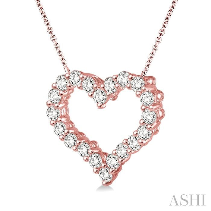 3/4 Ctw Round Cut Diamond Heart Pendant With Chain in 14K Rose Gold